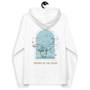 Mother of the Ocean sweatshirt featuring a humpback whale design on eco-friendly ocean conservation apparel.